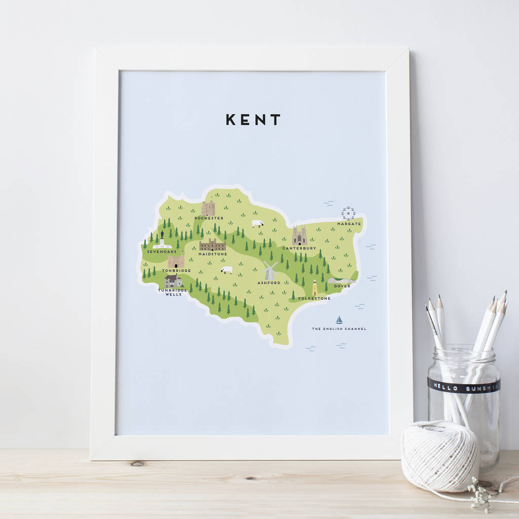 Illustrated Kent Map Print – Pepper Pot Studios
