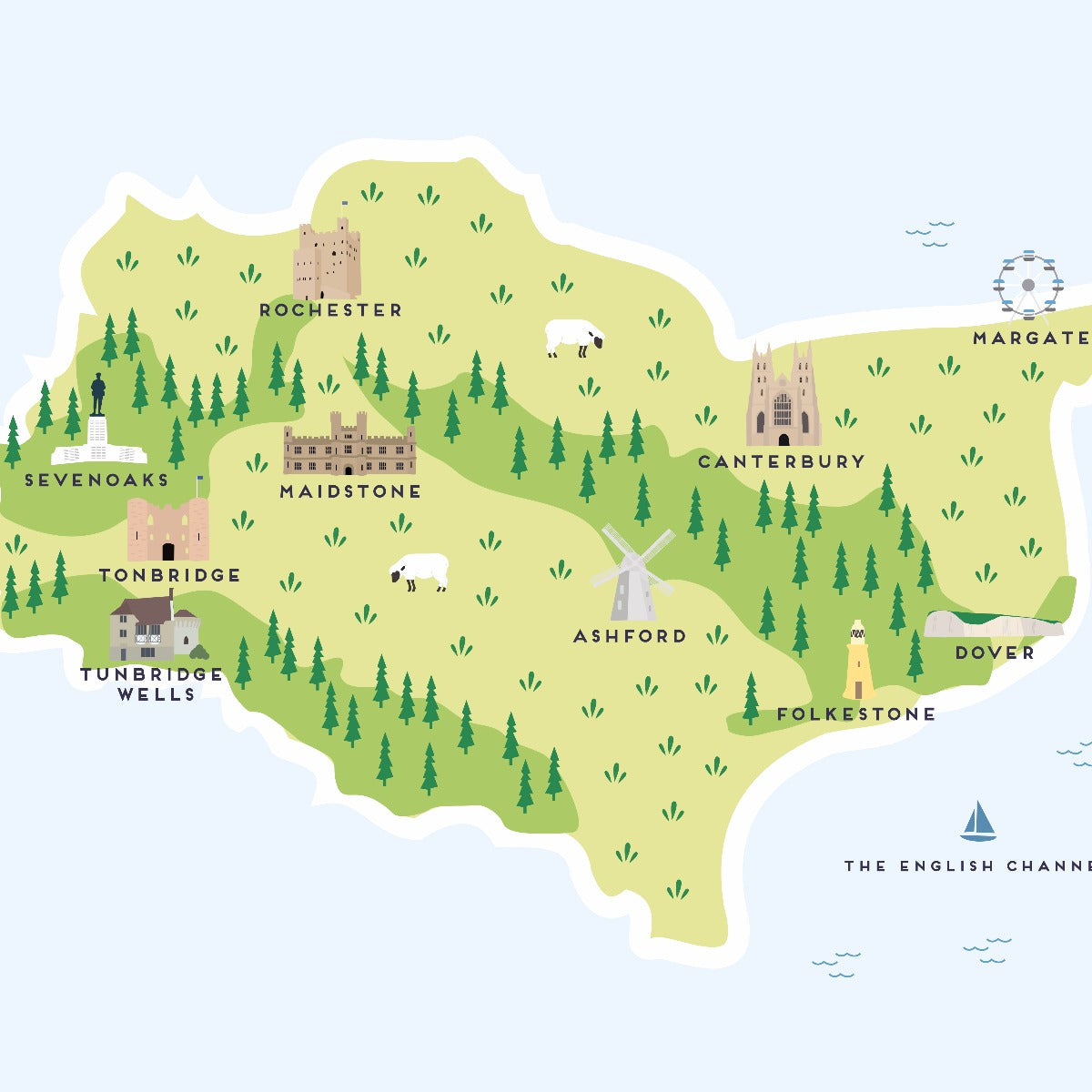 Illustrated Kent Map Print – Pepper Pot Studios